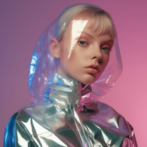 Young woman with a transparent plastic hood