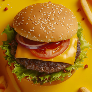 Cheeseburger with a sesame seed bun