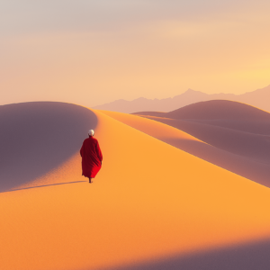 A person walking on a sand dune in the desert