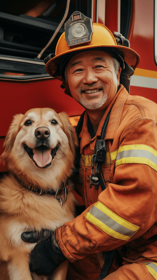 Asian man in a firefighter uniform