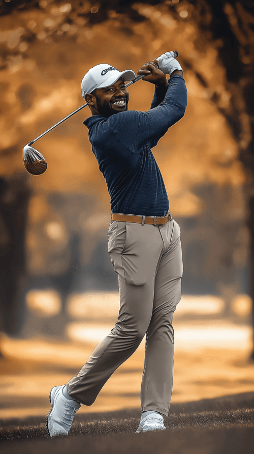 Golfer at the peak of his swing