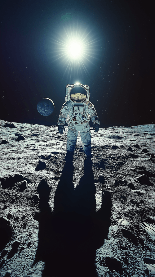 Astronaut stands on the moon's surface