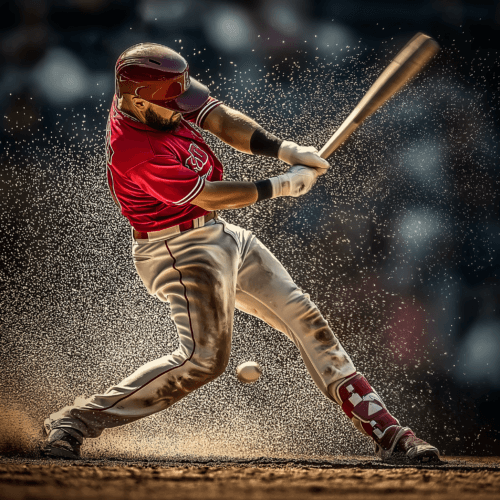 Baseball player hitting a baseball