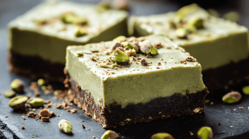 Square-shaped pistachio-flavored cakes