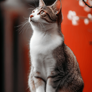 Cat sitting on a stone ledge