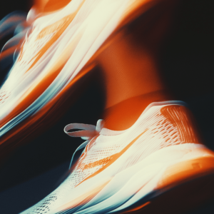 Running shoes and blurry motion blur