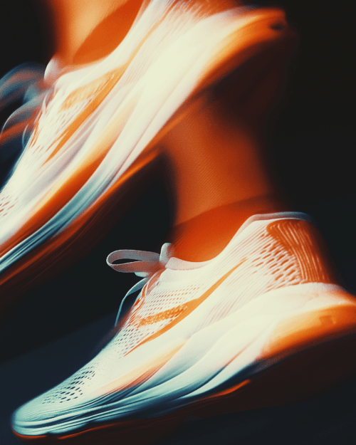 Running shoes and blurry motion blur