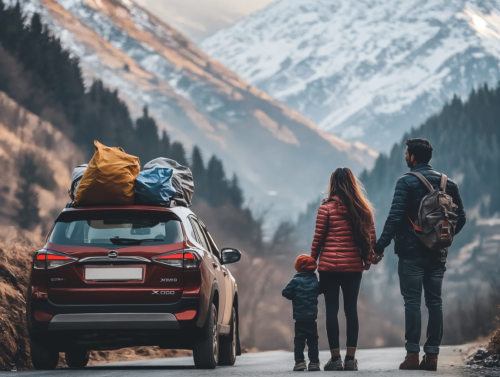 Family traveling with SUV car