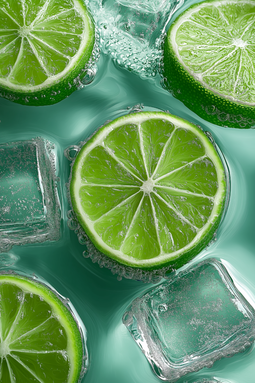 lime slices submerged in water